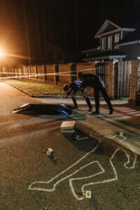 Police investigating crime scene